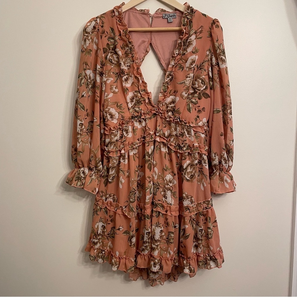 J for Justify Open Black V-Neck Dress Floral Print XL
